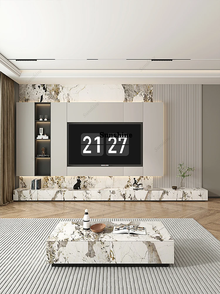 

Kalala white Glossy TV Stand, 2025 Modern Entertainment Center, Solid Wood & Stone, EO Certified, Large Storage, Customizable