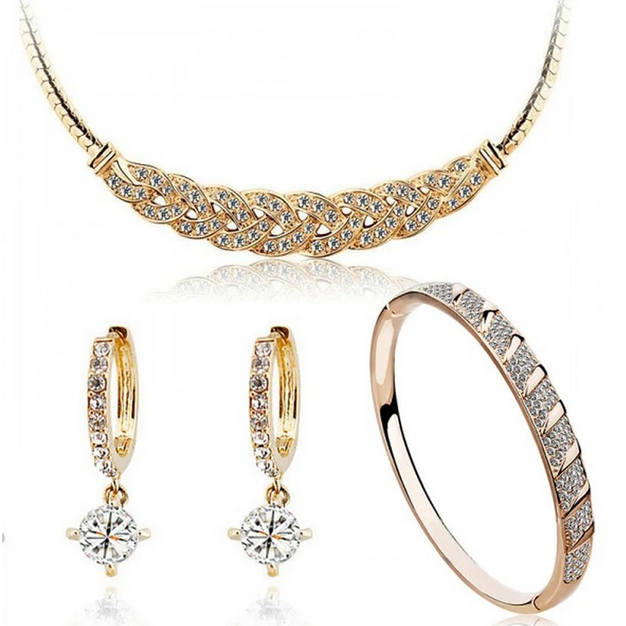 

austrian crystal 24k gold-color The distorted Snake chain wedding jewelry sets for brides