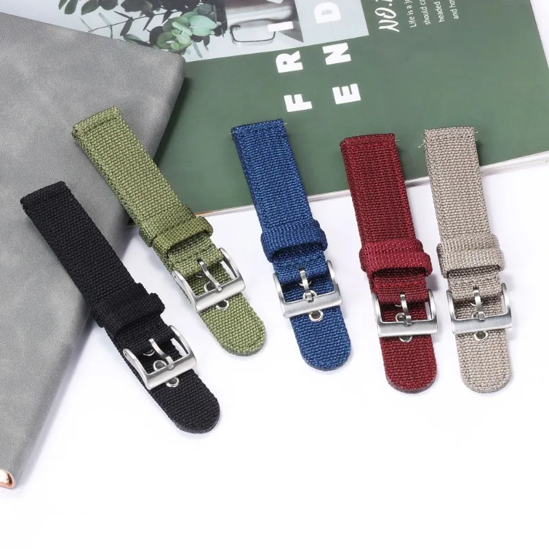 Nylon Canvas Leather Strap 18mm 20mm 22mm Quick Release Man Women Sport Bracelet for Seiko for Samsung Galaxy Watch42 46mm Band