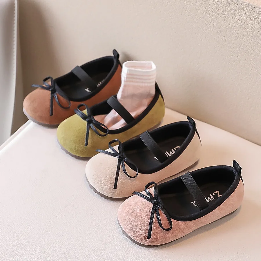 Girls Mary Janes 2024 Spring New Fashion Kids Soft Moccasin Shoes Bow Simple Non-slip Elastic Band Children Casual Shoes Korean