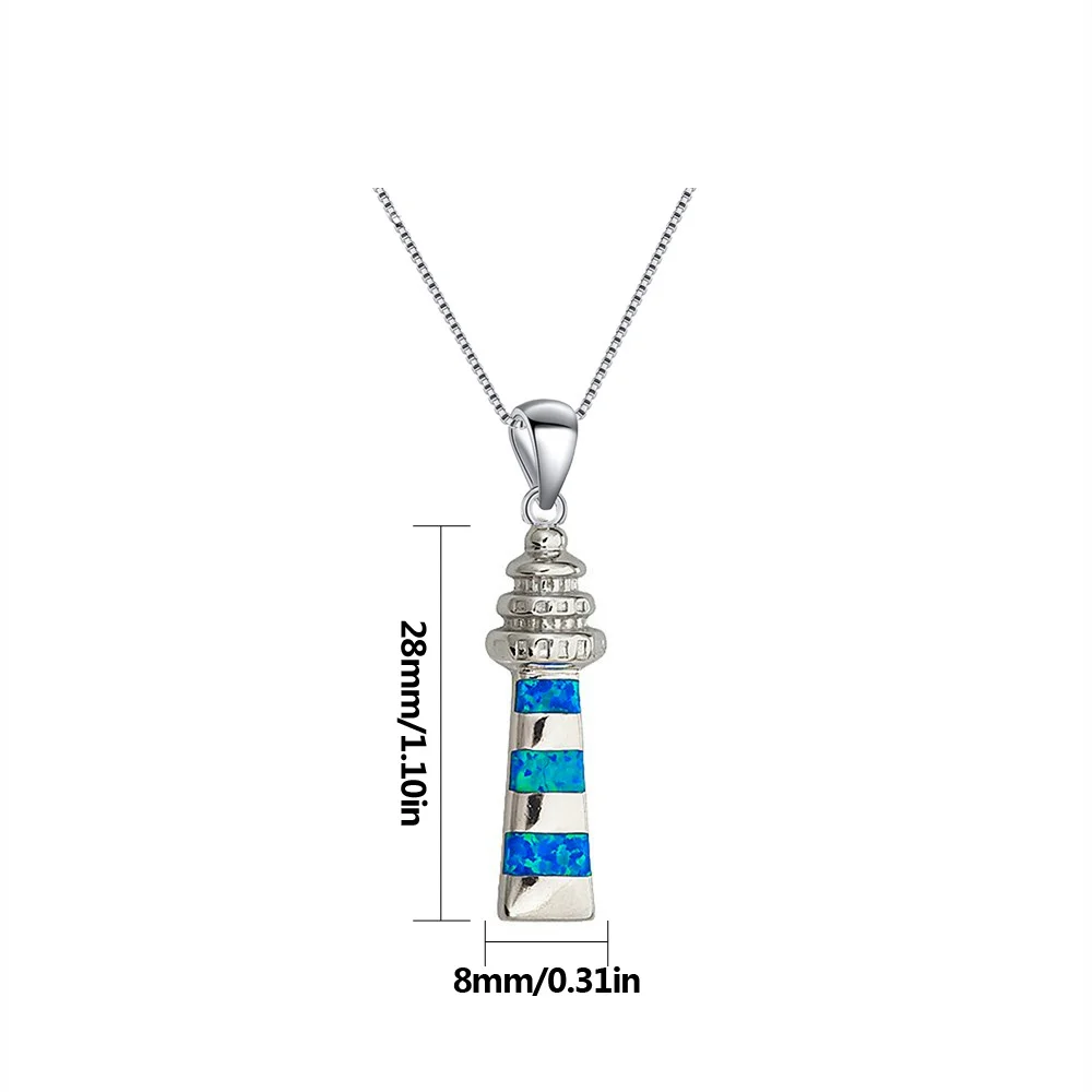 Lighthouse Pendant Necklace for Women, Nautical Adjustable Chain with Blue Opal, Ocean Theme Travel Jewelry Gift for Men & Women