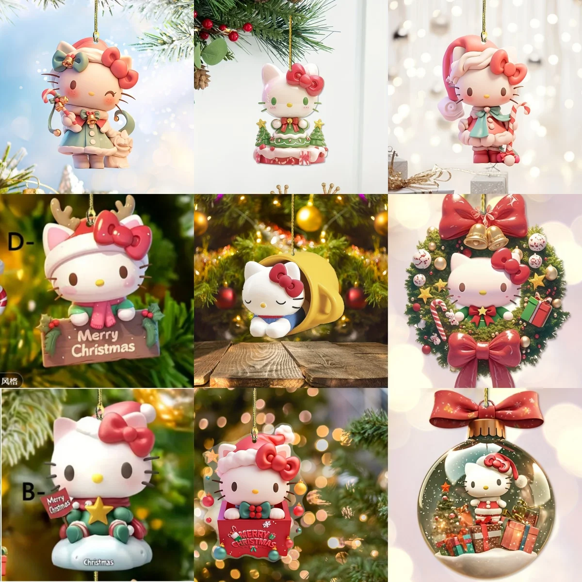 5pcs Kawaii Christmas Hello Kitty Anime Acrylic Flat Car Pendant Sanrios Backpack Accessories Home Decoration Charm Gifts Toys