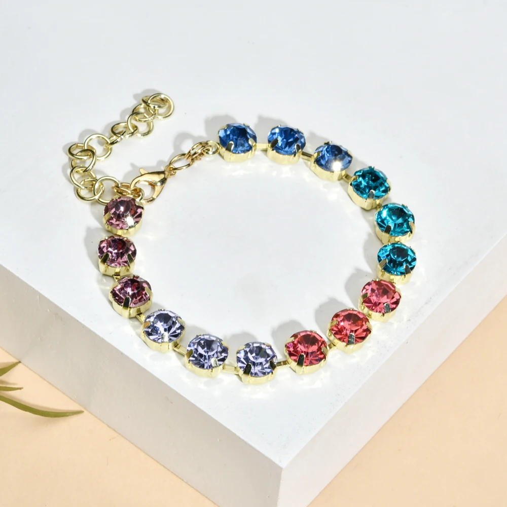 New Green Crystal Tennis Bracelets For Women Bracelet Gold Plated Colorful Cubic Zirconia Femme Bridal Wedding Jewelry