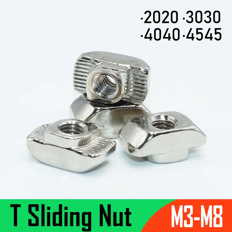 

T-nut M3 M4 M5 M6 M8 Fasten Slot Nuts Connector Nickel plated for 20 30 40 45 EU Aluminum Extrusion Profile Hammer Head T Nut