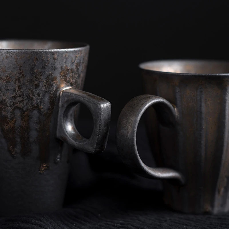 Japanese Style Ceramic Vintage Office Tea Water Cup Creative Chinese Retro Pottery Coffee Milk Mugs With Wooden Handle Drinkware