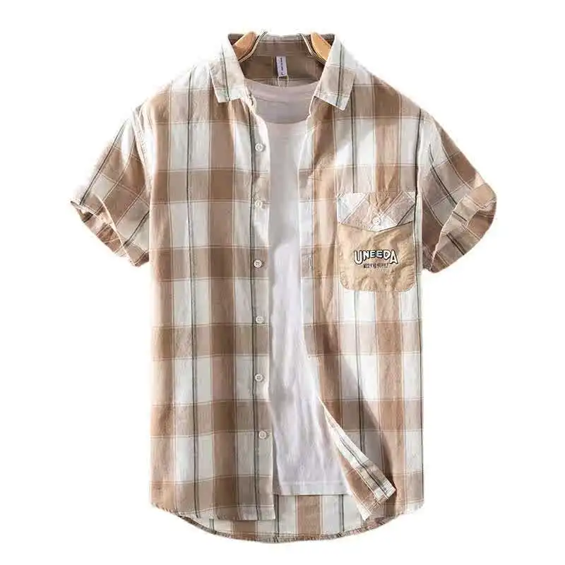 

Summer Men's Plaid irt Youth Casual ort Sve Lapel Ice Sensation Sun Protection Treaent Cotton Thin Ultra ort Le...