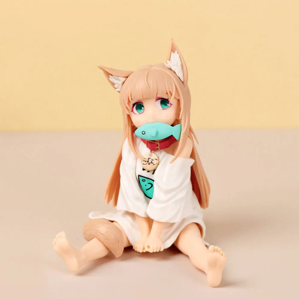 座っている魚を食べるアニメのおもちゃ,PVCの装飾,うちの猫の装飾,onnanoko de figure,ギフトコレクション,8cm