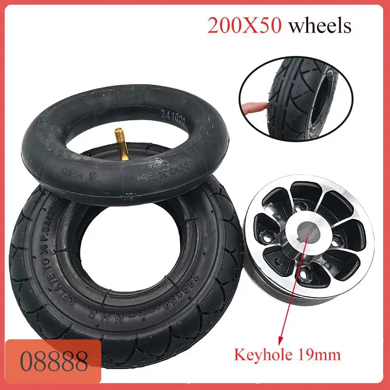 

8-дюймовое колесо для электросамоката: пневматическая шина 200x50, внутренняя и внешняя покрышки, алюминиевый диск