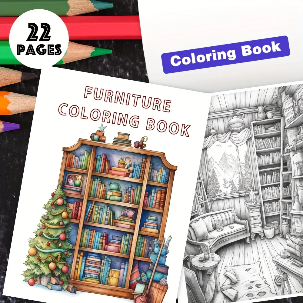 Coloring Book - 8.3x 11.2 Inch 32 Pages Furniture Coloring Book Stress Relief Back to School Gift, Gift for Family and Friends