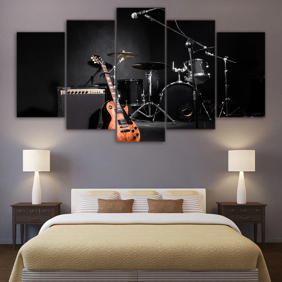 

Music Guitar Drum Instruments No Framed Canvas 5Pcs Wall Art Posters Pictures Home Decor Multi 13 For Living Room Paintings