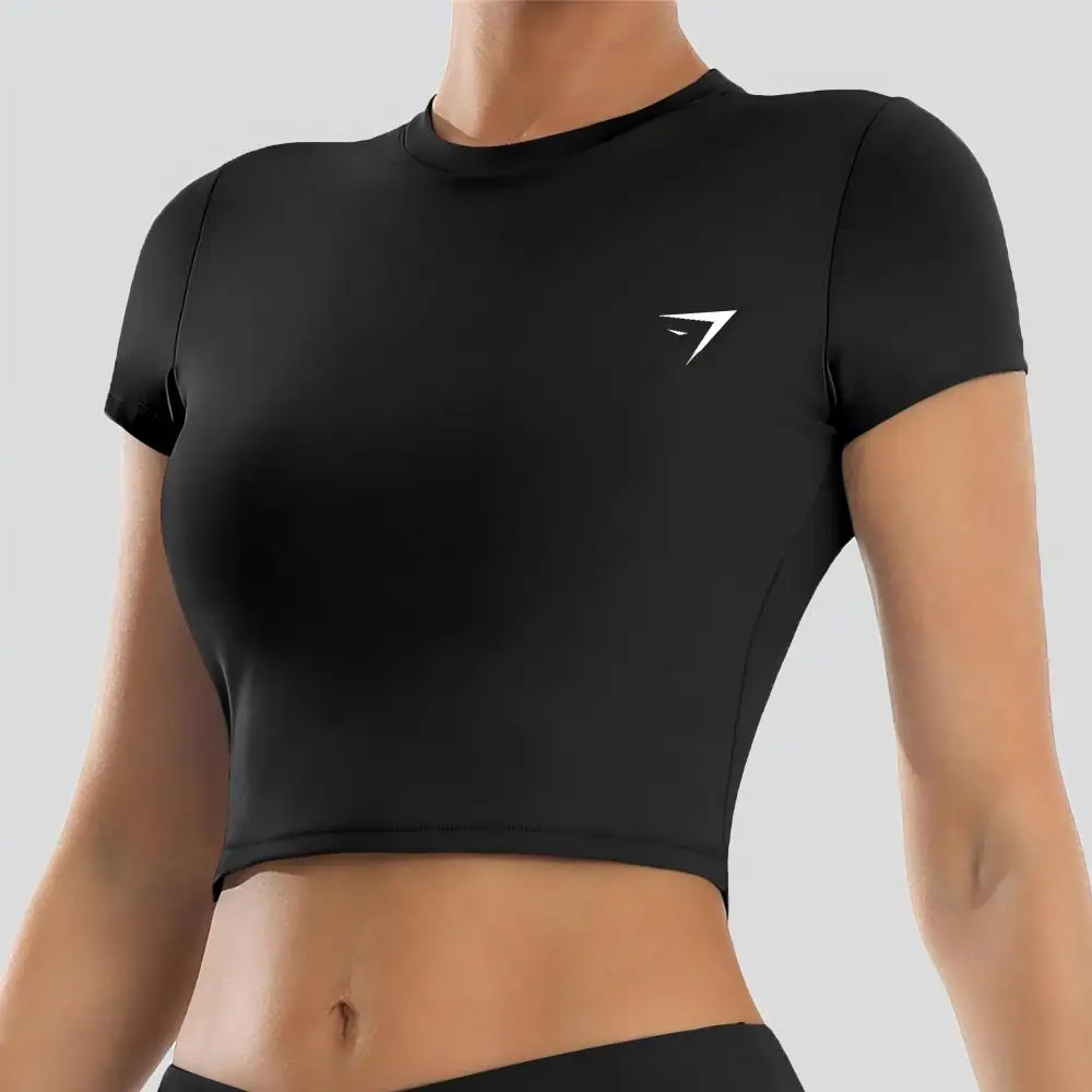 New model fitness yoga clothes - women's quick-drying short-sleeved stretch sports top, fitness summer tight base layer shirt