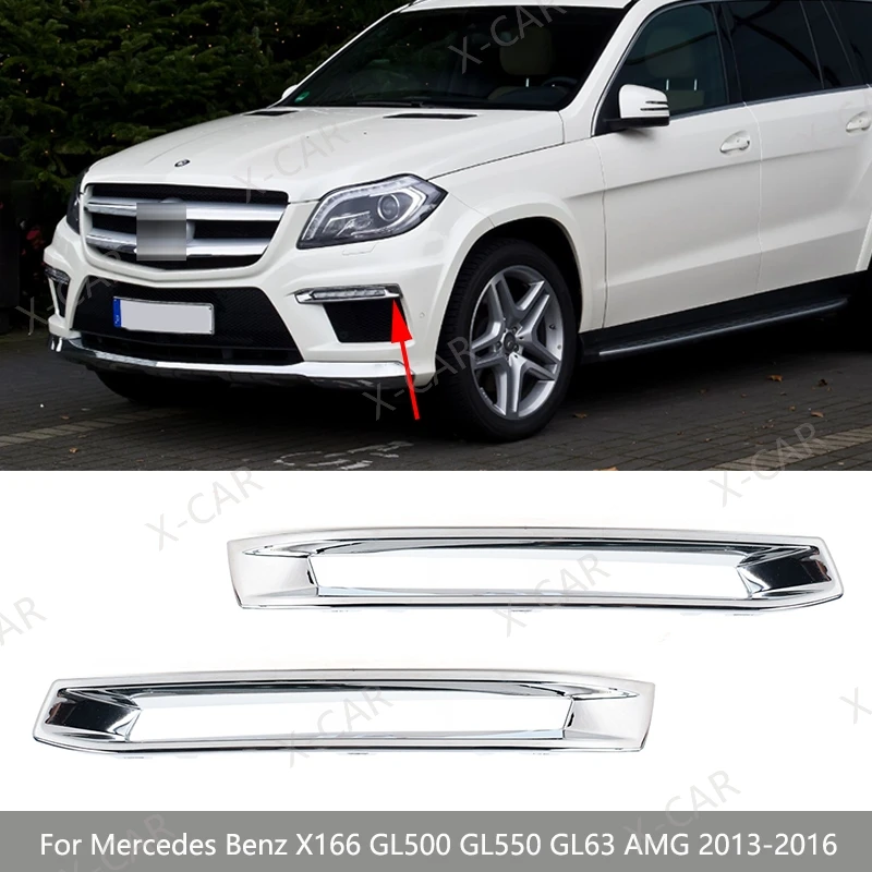 

For Mercedes Benz X166 GL500 GL550 GL63 AMG 2013-2016 Front Bumper DRL Daytime Fog Lamp Light Chrome Trim Cover Frame Lid Hood