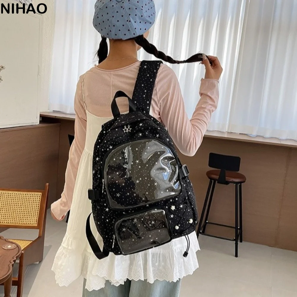 Shoulder Bag Oxford Cloth Star Backpack Print Y2k Students School Bag Jk College Style Nylon Backpack Daily
