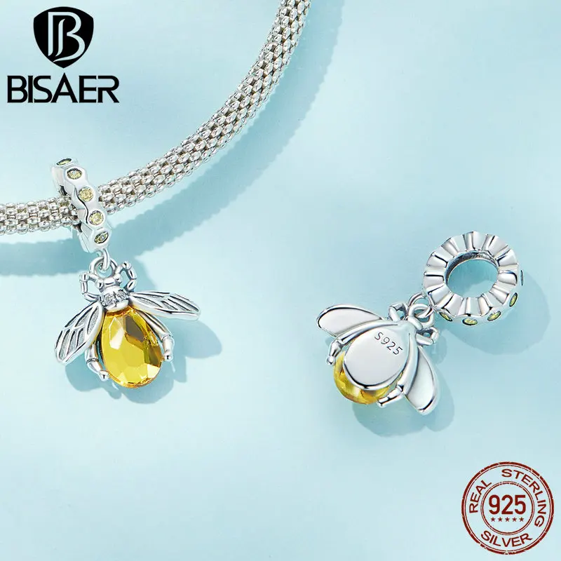 BISAER 925 Sterling Silver Flower Bird Series Charm Bee Bead Sunflower Garden Pendant For Women Bracelets DIY Fine Jewelry Gift image 5