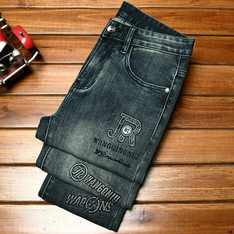 Calça jeans justa amarrada no tornozelo masculino, impressão tridimensional, preto, cinza, azul, azul, luxo acessível, combina com tudo, moda na moda