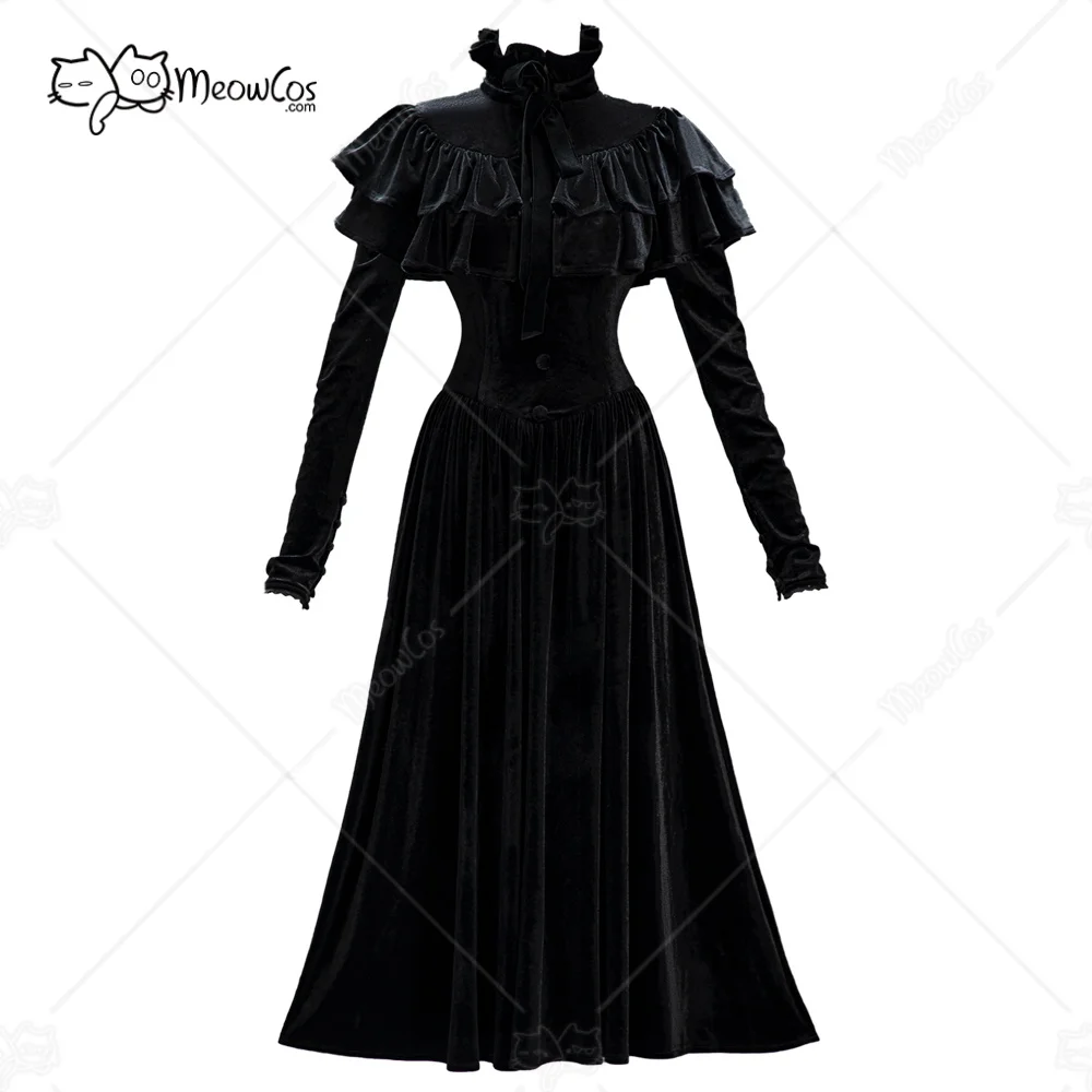 meowcos-robe-gothique-d'halloween-en-velours-noir-pour-femme-robe-vintage-moulante-a-la-taille-avec-cape-a-volants