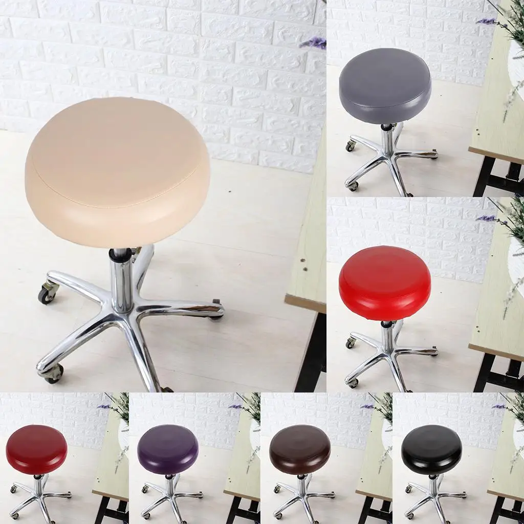 Round Stool Seat Cover Stretchable PU Leather Waterproof Slip on Protector for Bar Kitchen Study Lounge Chair