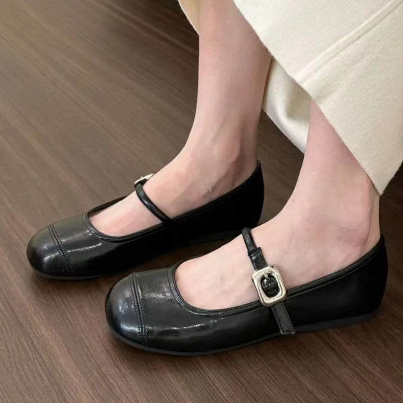 Female Shoes on Sale 2024 Buckle Women's Flats Spring Square Toe Shallow Solid Solft Sole Casual Comfortable Office Ladies Shoes