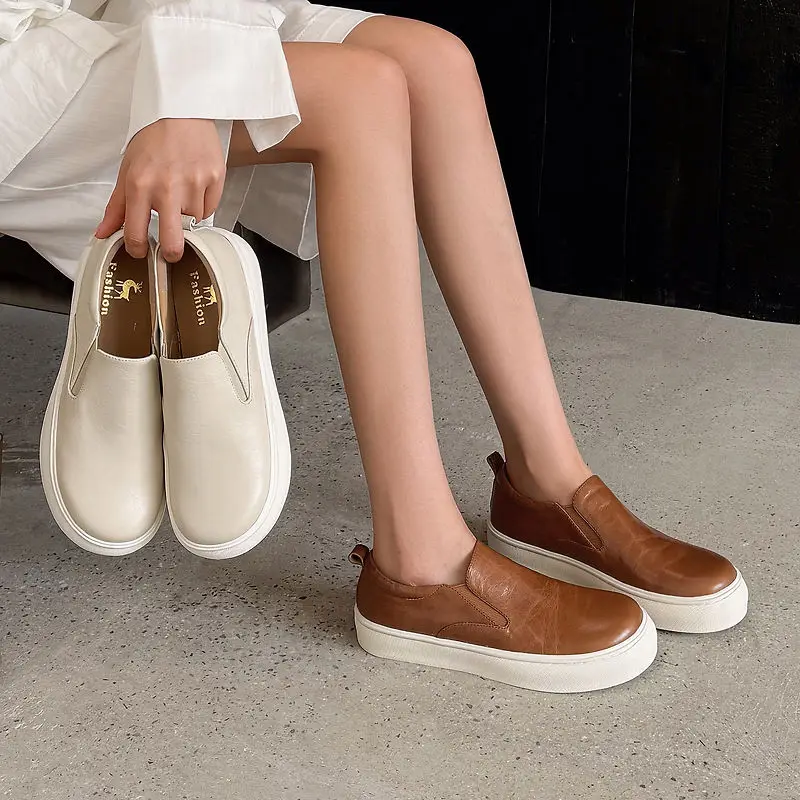 2026 new spring autumn women pumps natural leather 22-25cm cowhide+sheepskin round toe loafers platform women shoes fashion