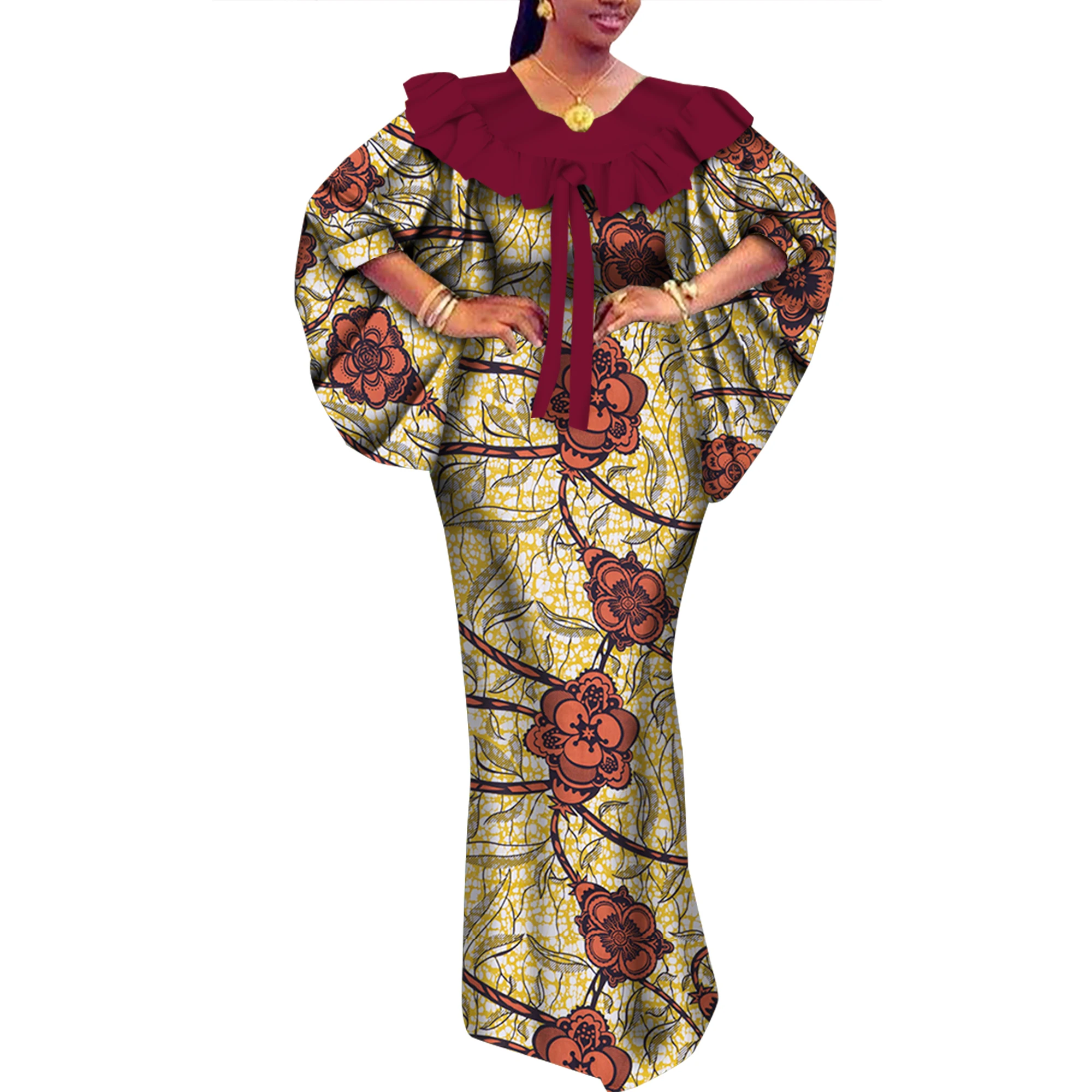 African Dresses for Women Wedding Ruffle Collar Maxi Long Dashiki Party Dress Elegant African Outfits for Women Plus Size Wy9826