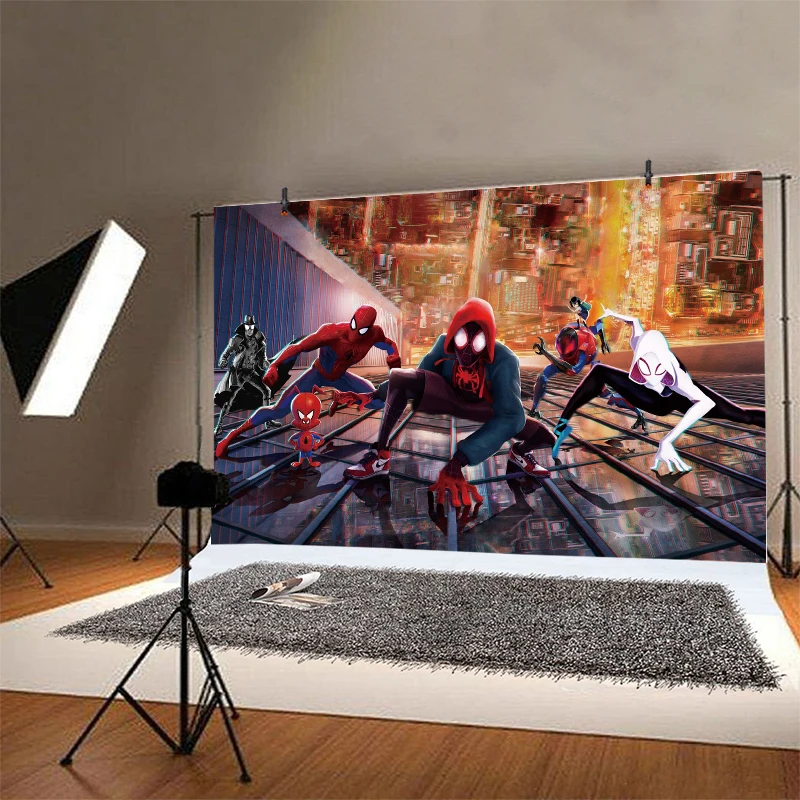 Miles Morales Backdrop Spiderman Birthday Party Decorations Wall Banner Gwen Spider Man Background for Boys Photography Props