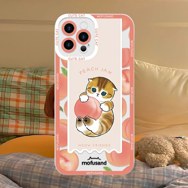 Kawaii Mofusand Dessert Katze Ästhetische Transparente Hülle für iPhone 17 Air 16 E 15 14 Plus 13 12 Mini 11 Pro Max Silikonhülle