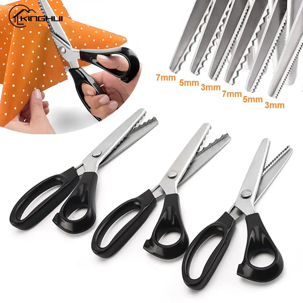 Stainless Steel Pinking Shears Lace Scissors Professional Dressmaking Zig Zag Cut Tailor Clothing Fabric Leather Sewing Scissors