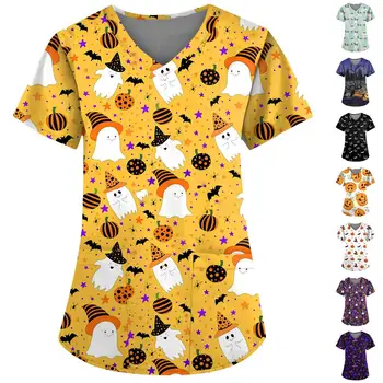 הקיץ ליל כל הקדושים צווארון קצר שרוולים סיעוד מדים רפואיים חולצות יוניסקס tee tee מלון רופא בית חולים רופא הפעלה לשפשף חולצת טריקו