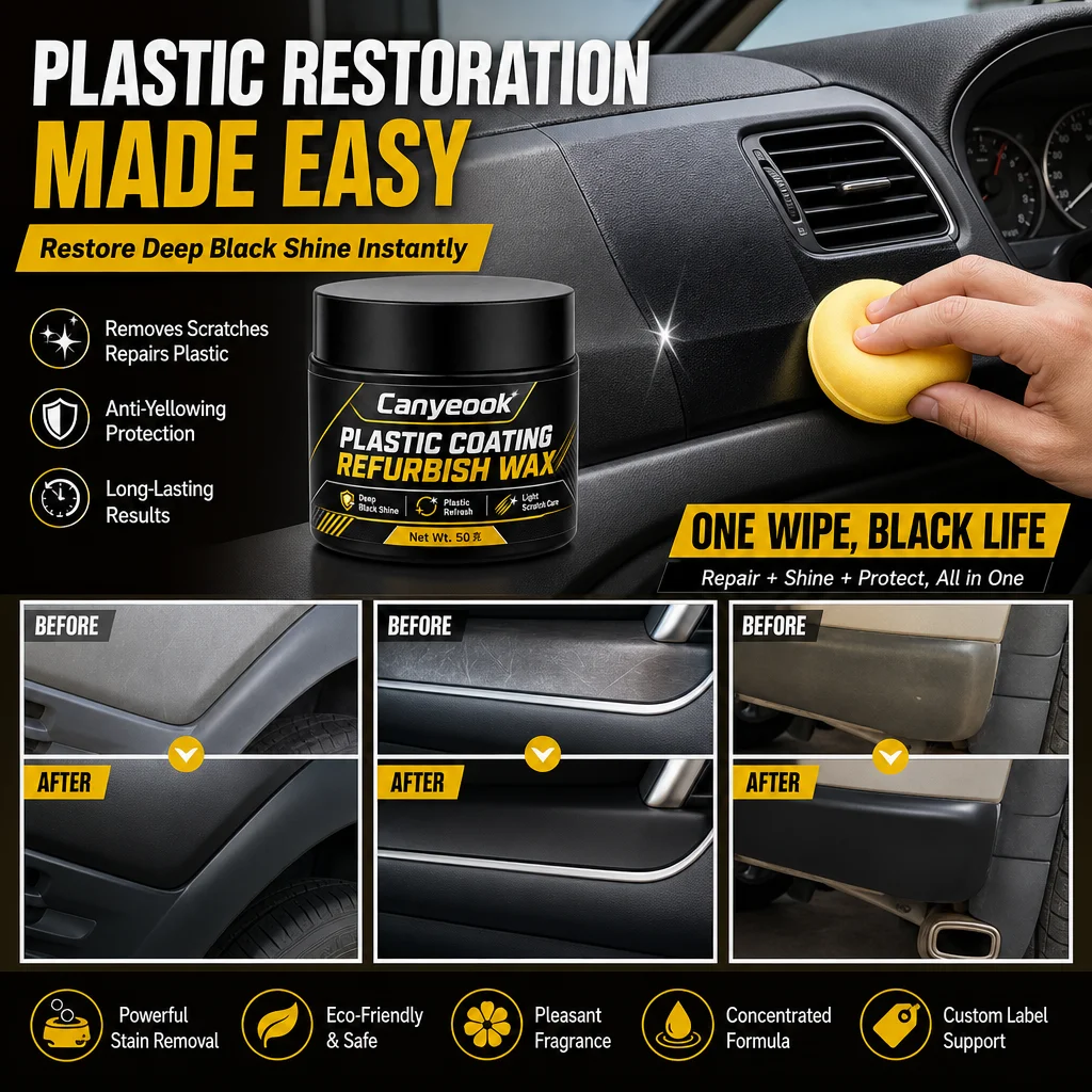 CANYEOOK Plastic Trim Restorer -Scratch Remover & Black Polish for Car Interior Dash Exterior Bumper Anti-Yellowing 50g GGB20013