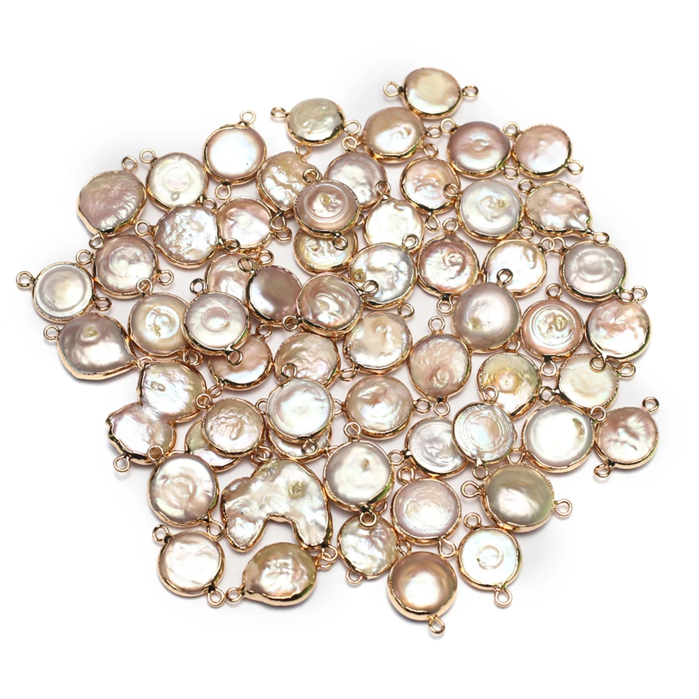 10pcs Natural Freshwater Pearl Pendant Connector Round Pearl Pendant Charms for Making DIY Jewerly Bracelet Accessories 13x12mm