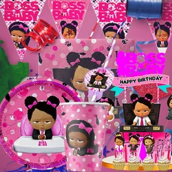 Black Girl Boss Theme Birthday Party Decorations Cake Topper Birthday CUP PLATE Straw Swirls Stickers  KidsParty Supplies Decor