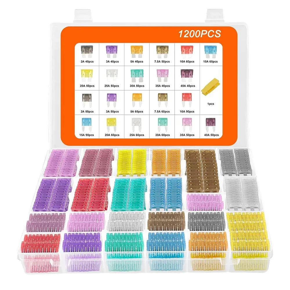 

1200 pieces of fuse combination kit 520 pieces of standard fuse kit and 680 pieces of small-sized fuses+1 puller(2A-40A)