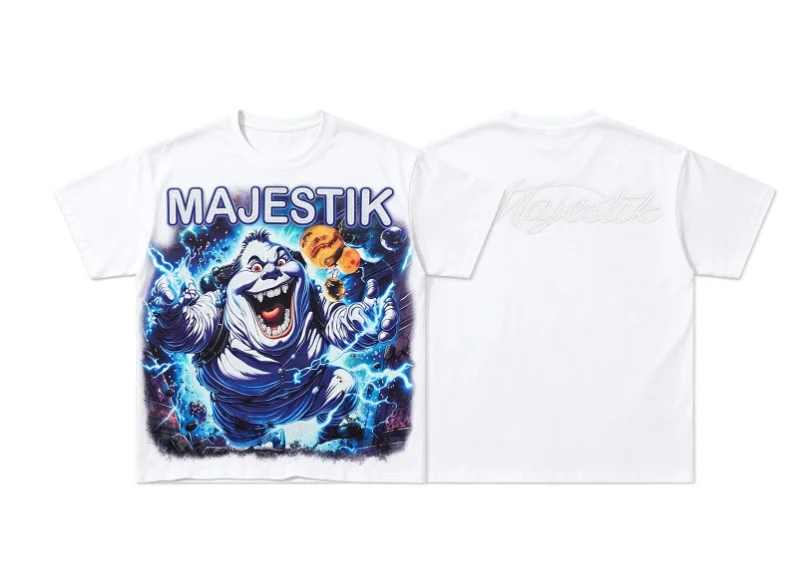 2026new Black vintage double-sided short-sleeve tee ghost monster lightning print American retro movie vintage high street style