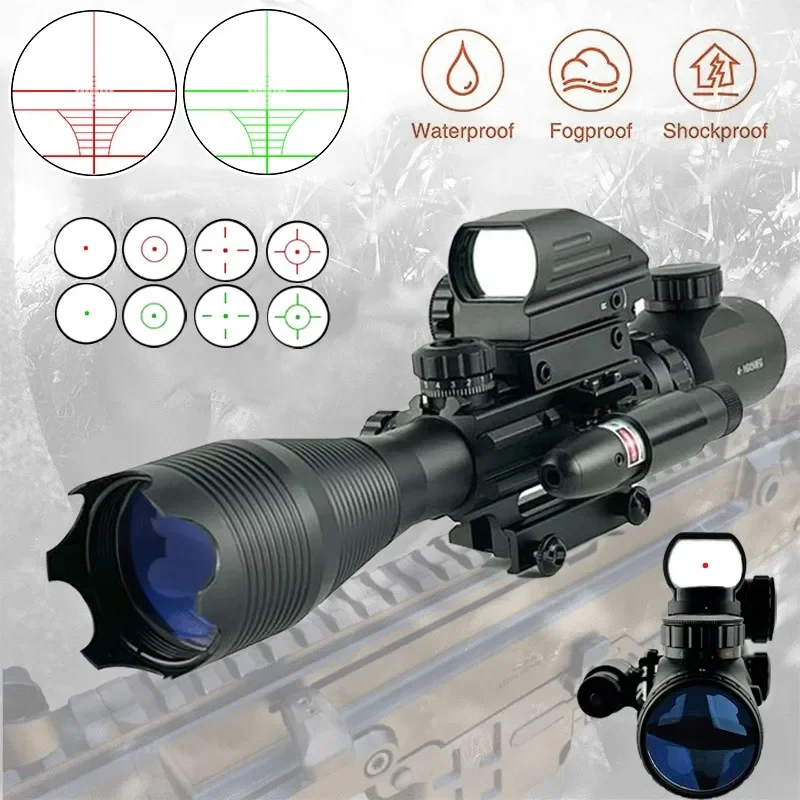 

4-16x50EG Tactical Rifle Scope Red/Green Illuminated Reticle Range Finder Snipe Laser Sight and Holographic Reflex Dot Sight