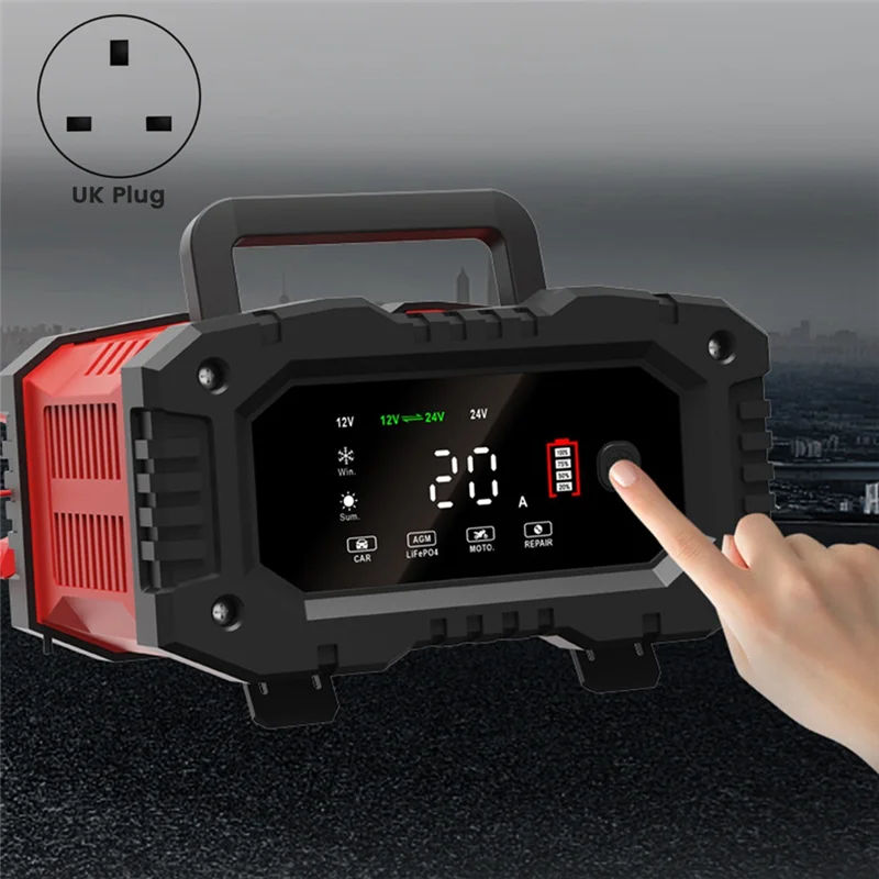 

TR-g12V24V полностью автоматическое интеллектуальное зарядное устройство 20A высокой мощности портативное автомобильное зарядное устройство для мотоцикла для зарядки аккумулятора Великобритания