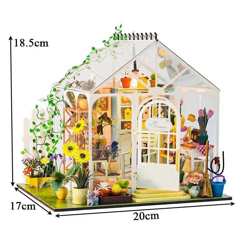 

Sunshine Flower Garden Casa Miniature Model Kit Villa Dollhouse DIY Wooden Doll Houses with Furniture Led Light for Friends Gift