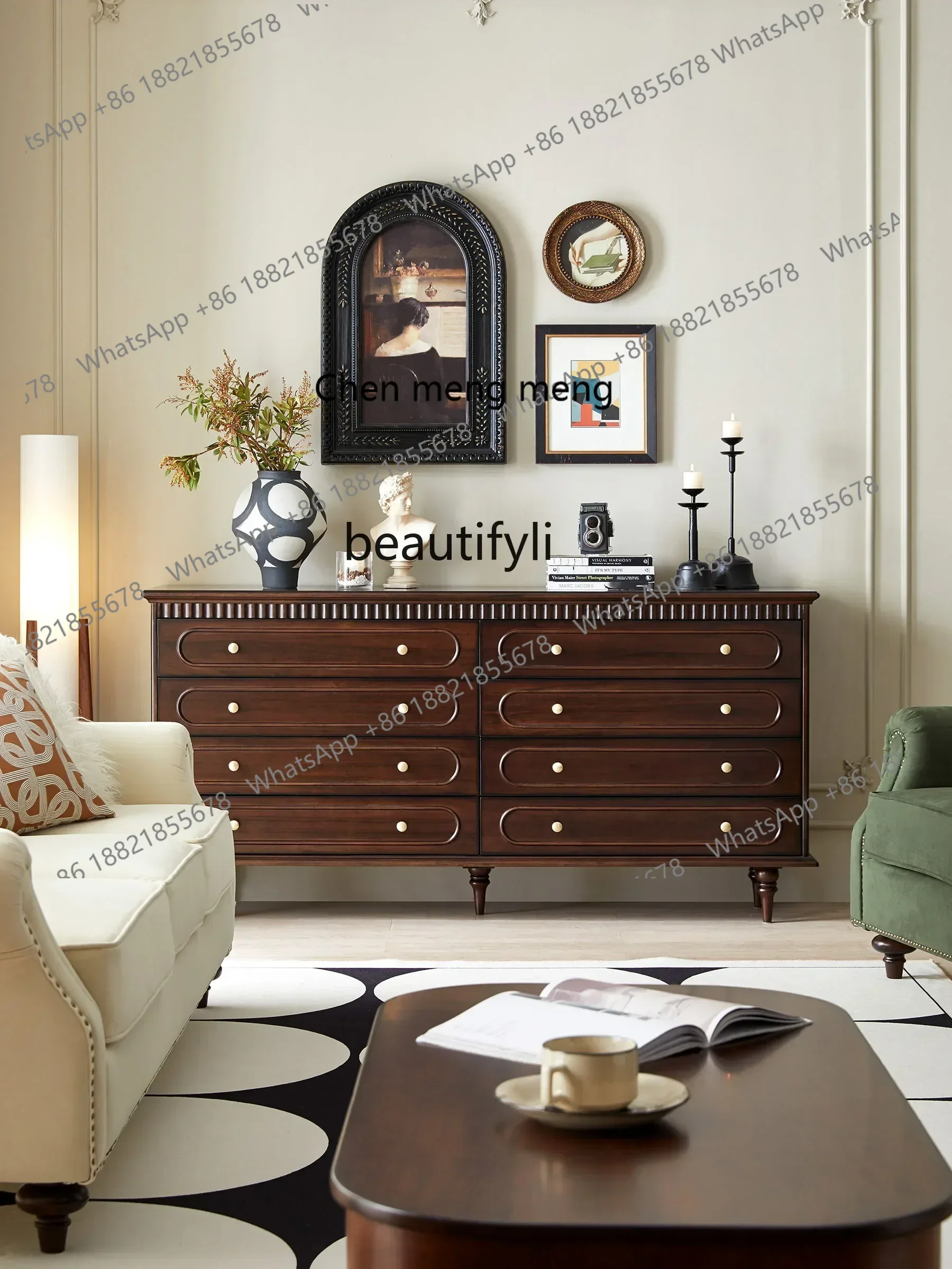 

xz1American chest cabinet solid wood living room TV side cabinet light luxury retro bedroom locker