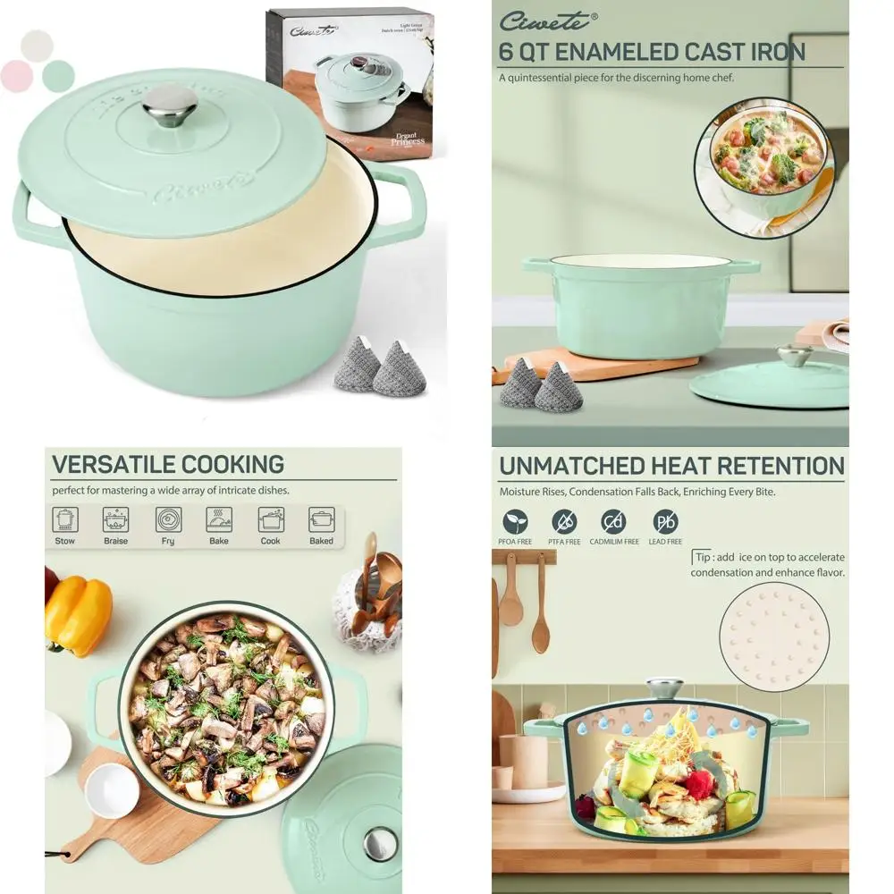 

Эмалированная чугунная голландская духовка, кастрюля на 6 литров с крышкой, идеально подходит для выпечки хлеба и сковороды, безопасная в духовке до 500 градусов, ду