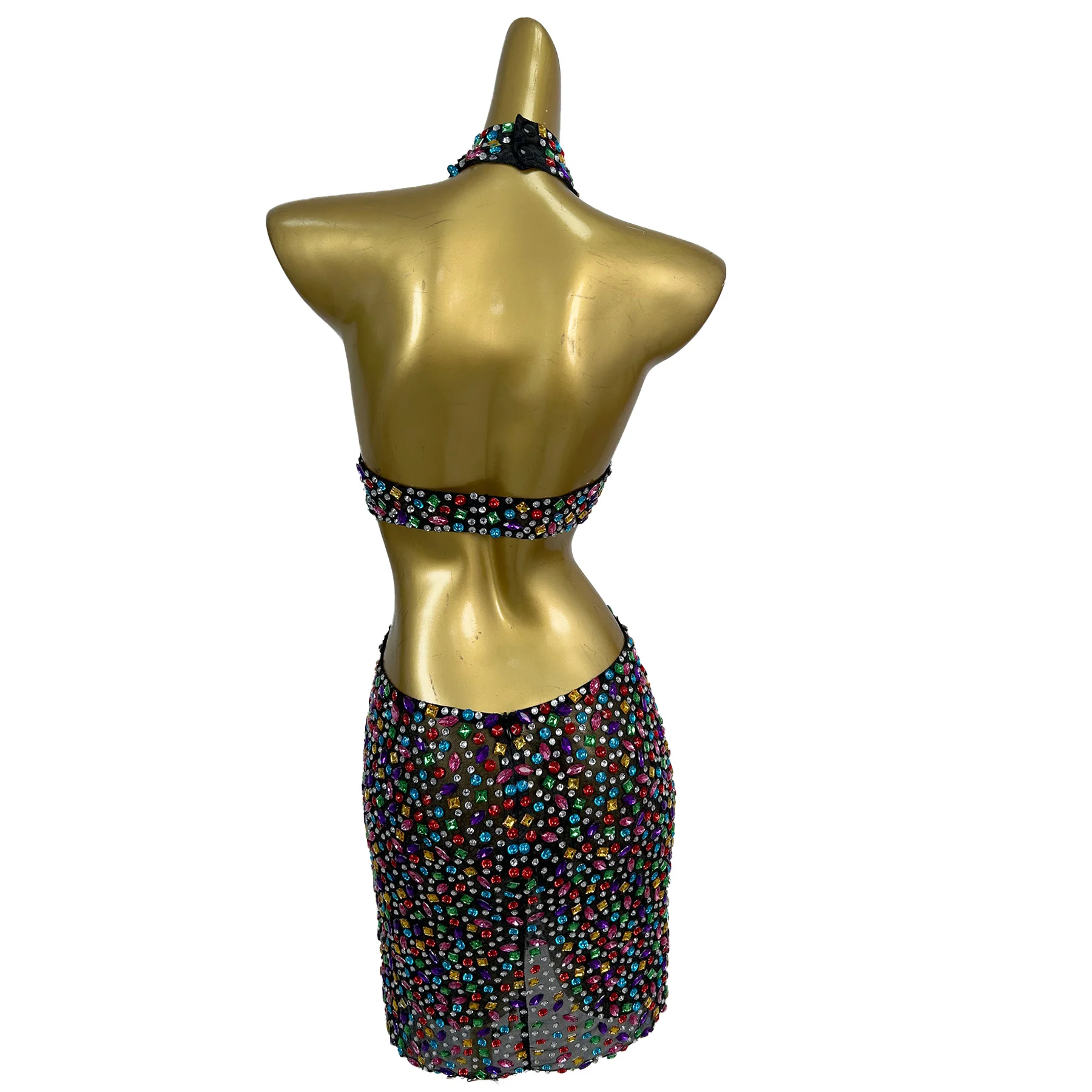 Nihongdeng-vestido Sexy con diamantes de imitación de colores brillantes, vestido colgante con cuello hueco, disfraz de actuación de Bar, vestidos de cóctel y graduación de cumpleaños