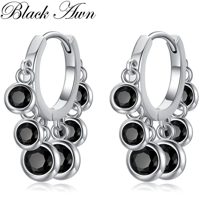 Black Awn 2024 New Hoop Earrings For Women Classic Silver Color Trendy Spinel Engagement I255