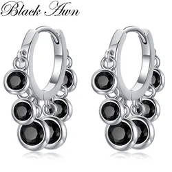 Black Awn 2026 New Hoop Earrings For Women Classic Silver Color Trendy Spinel Engagement I255