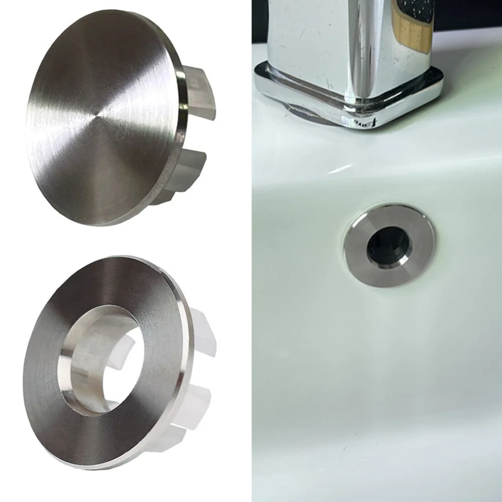1Pcs Overflow-Plug Stainless Steel Round Wash Basin Cover ABS Cover With Overflow Hole Decorative Cap For Kitchen Bathroom