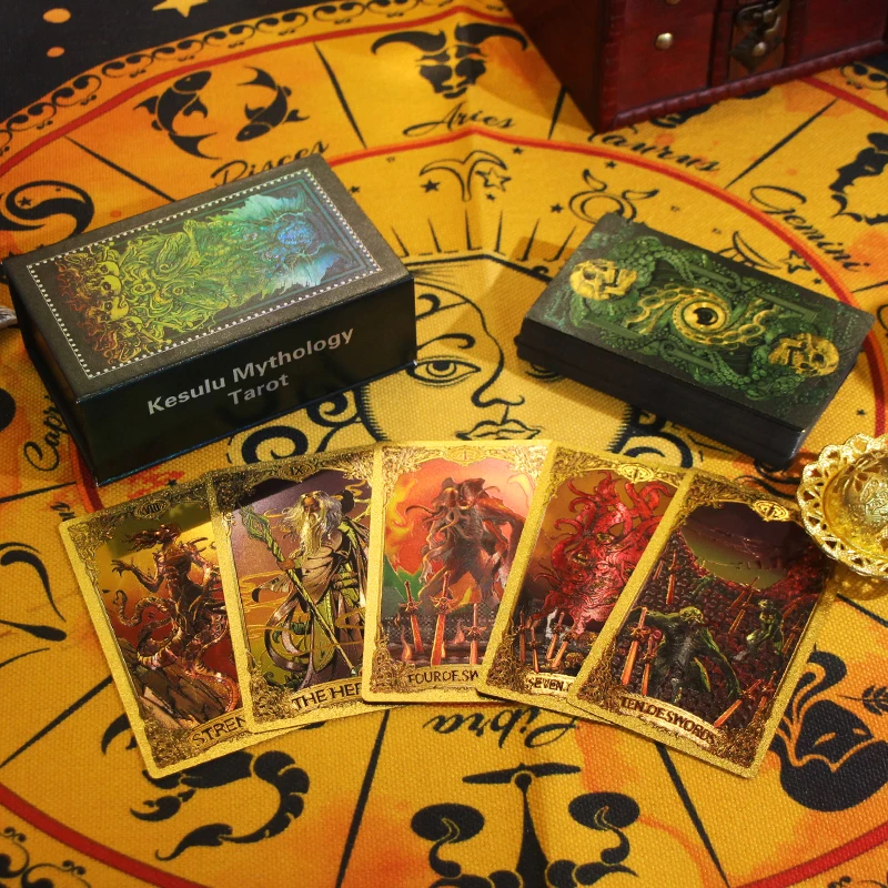Baraja de Tarot de lámina dorada Cthulhu Popular Original, 78 Uds., versión completa en inglés, naipes con guía