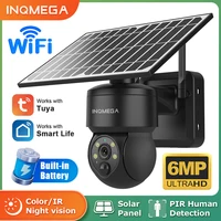 INQMEGA Tuya Smart Life Cámara Solar de 6MP WiFi PTZ, Cámara de Seguridad CCTV Inalámbrica con Detección de Movimiento PIR, Visión Nocturna en Color, IP65