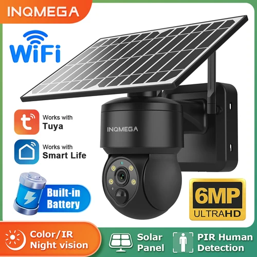 Imagen 1 del producto INQMEGA Tuya Smart Life Cámara Solar de 6MP WiFi PTZ, Cámara de Seguridad CCTV Inalámbrica con Detección de Movimiento PIR, Visión Nocturna en Color, IP65