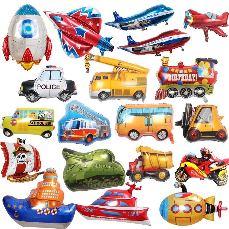 DIY cartoon Car Fire Truck Train balloon aircraft rocket ship Baby Shower Birthday Party Decoration Kids Toys Gifts Helium Balls