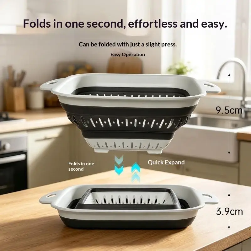 Silicone Foldable Drain Basket Portable Fruit Vegetable Washing Bowl Kitchen Folding Drain Container