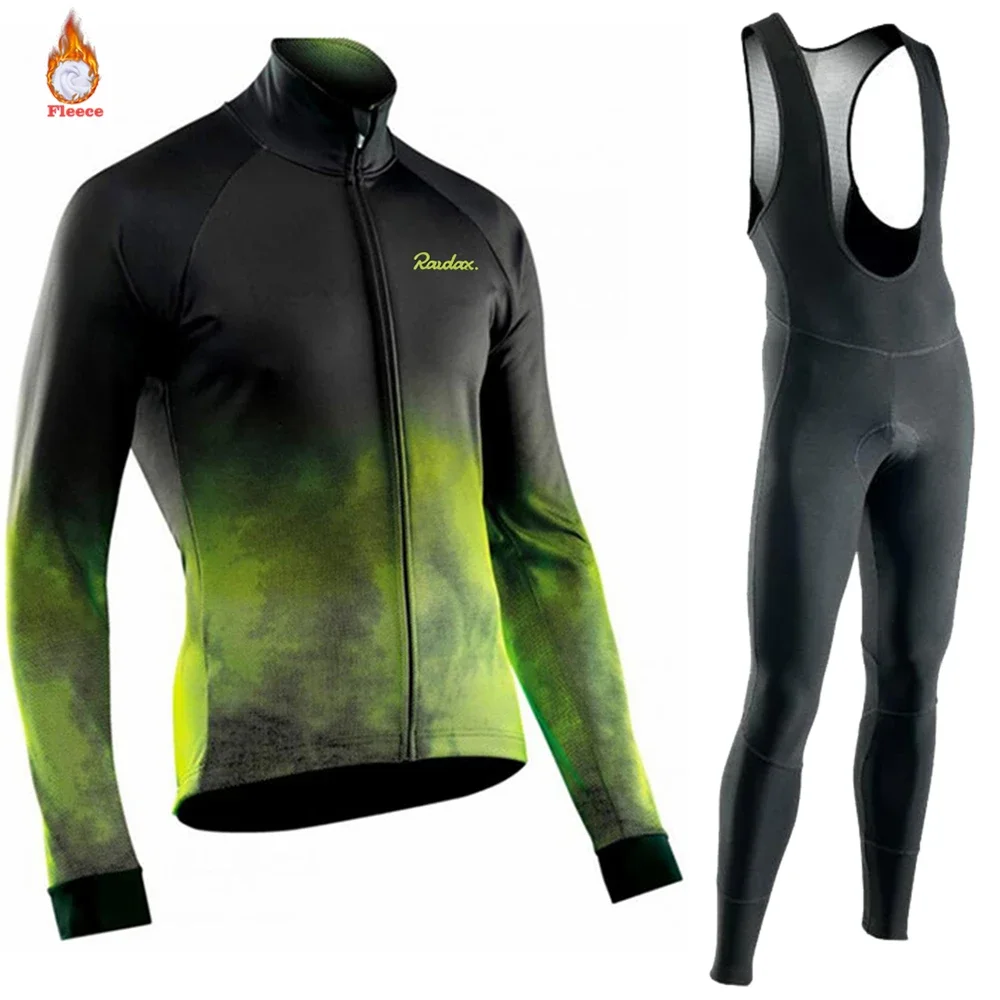 

2025 Raudax Winter Thermal Fleece Cycling Jersey Set Warmer Ropa Ciclismo Men Long Sleeve MTB Cycling Clothing Triathlon Suit