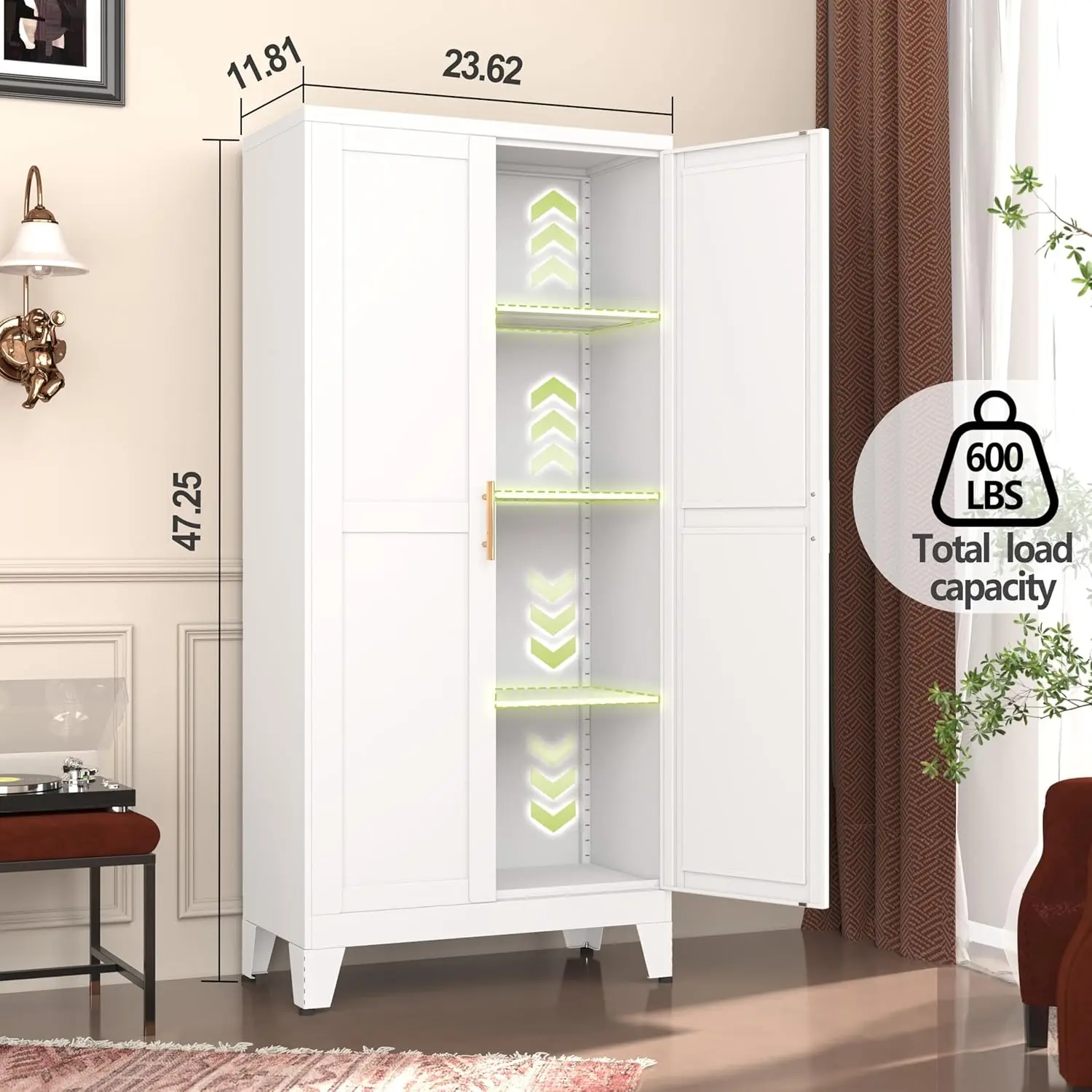 Metal Pantry Cabinet, Kitchen Pantry Storage Cabinets with 2 Door and 3 Adjustable Shelves, White Kitchen Pantry Cabinet,