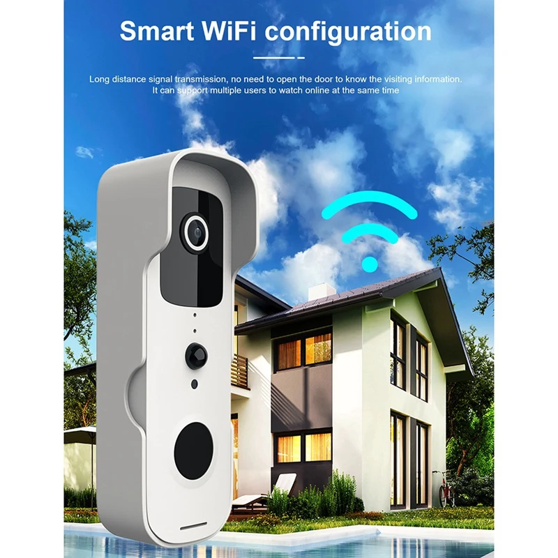 Rainproof Smart Wifi Video Doorbell Wireless 1080P Remote Home Monitoring With Intercom Doorbell(White)